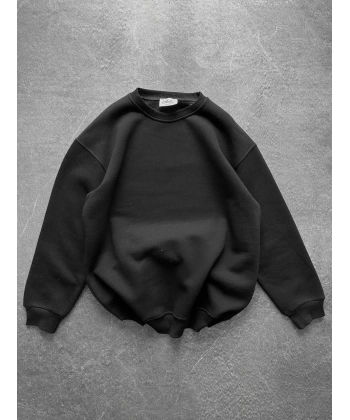 Basic Şardonlu Unisex Sweatshirt Siyah