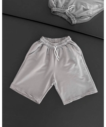 Basic Unisex Oversize Şort - Gri