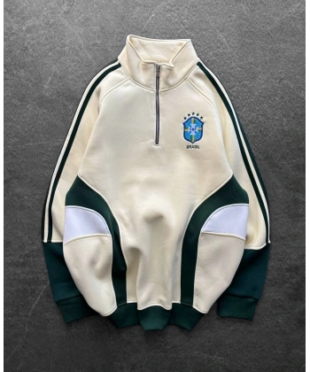 BRZ Dik Yaka Şardonlu Unisex Sweatshirt