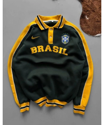 BRZ Polo Yaka Şardonlu Sweatshirt Yeşil