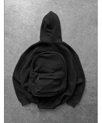 Çanta Detay Şardonlu Sweatshirt  Siyah