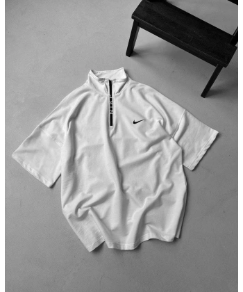 Dik Yaka NK Unisex Oversize Tshirt - Beyaz