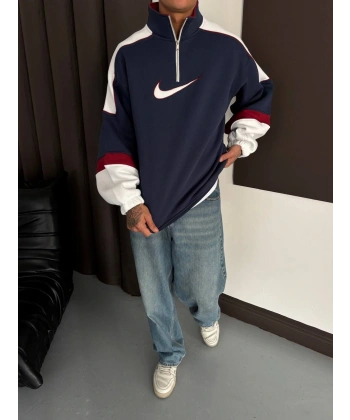 Dik Yaka Şardonlu Sweatshirt