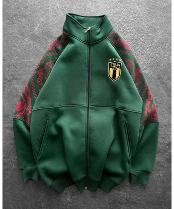 İtaly Oversize Şardonlu Unisex Hırka - Yeşil