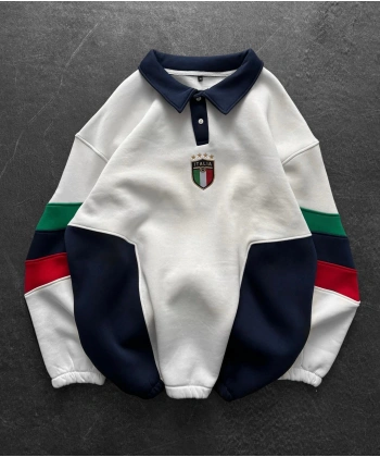 İtaly Parçalı Şardonlu Sweatshirt Beyaz