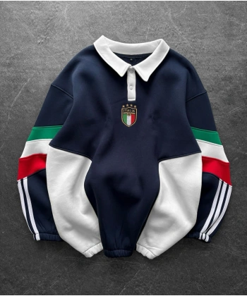 İtaly Parçalı Şardonlu Sweatshirt Lacivert
