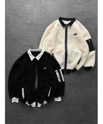 İthal Unisex Kuzu Peluş Ceket Siyah