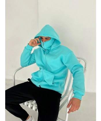 Kar Maske Şardonlu Unisex Hırka Mavi