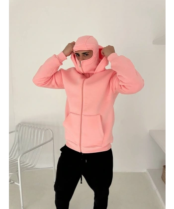 Kar Maske Şardonlu Unisex Hırka Pembe