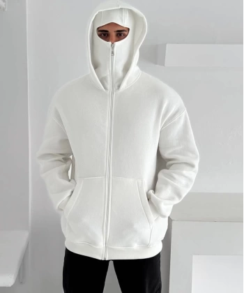 Kar Maske Unisex Sweatshirt Beyaz