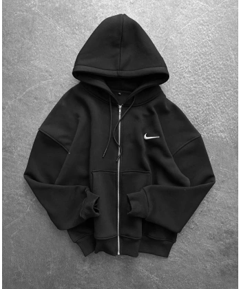 Nk Kapüşonlu Şardonlu Unisex Hırka Siyah