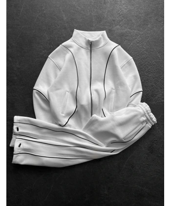 Orta Şerit Detay Şardonlu Eşofman Takımı Beyaz