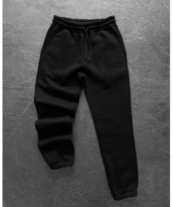 Paça Lastik Şardonlu Unisex Eşofman - Siyah