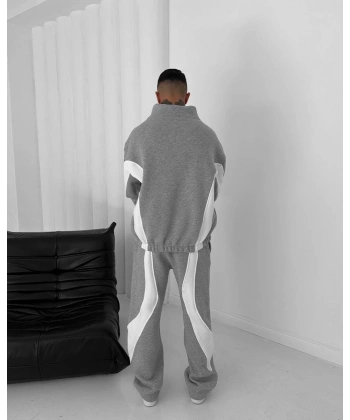 Parçalı Fermuarlı Şardonlu Unisex Eşofman Takımı Gri