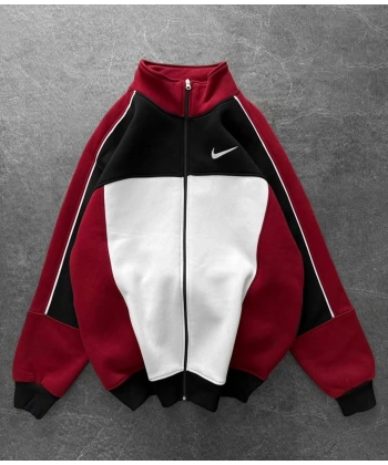 Parçalı Şardonlu Unisex Hırka - Kırmızı