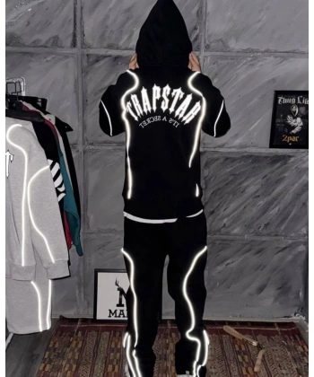 Reflektör Detay Traps Unisex Eşofman Takımı Siyah