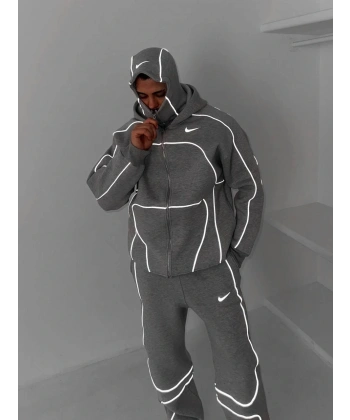 Reflektör Detay Unisex Eşofman Takım Gri