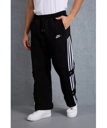 Şerit Detay Şardonlu Unisex Eşofman Siyah