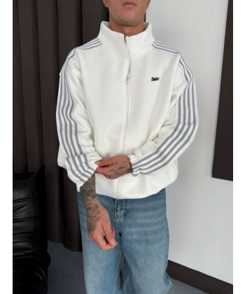 SW Şardonlu Unisex Hırka  Beyaz