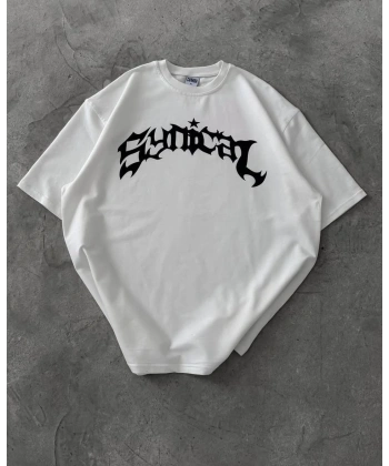 Taş Desen Unisex Oversize Tshirt - Beyaz