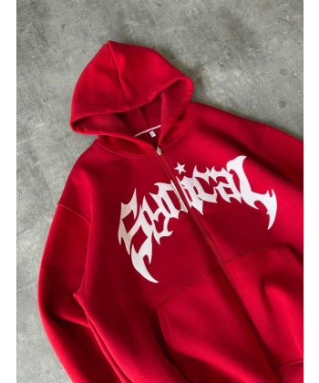 Taşlı Şardonlu Unisex Hırka Kırmızı