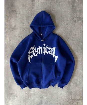 Taşlı Şardonlu Unisex Hırka Mavi