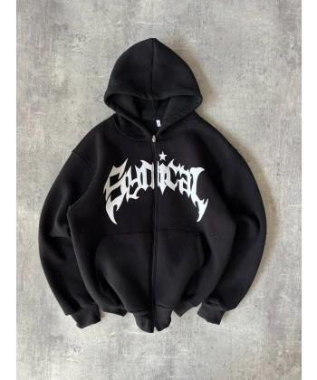 Taşlı Şardonlu Unisex Hırka Siyah