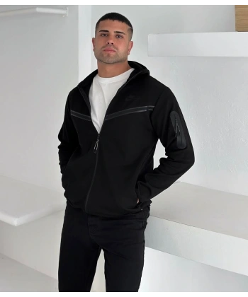 Tech Kapüşonlu Unisex Hırka - Siyah