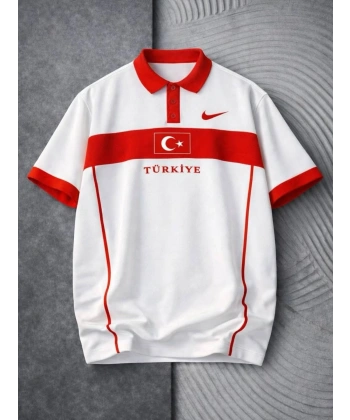 Unisex Polo Yaka TRK Tshirt Beyaz