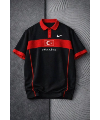 Unisex Polo Yaka TRK Tshirt Siyah