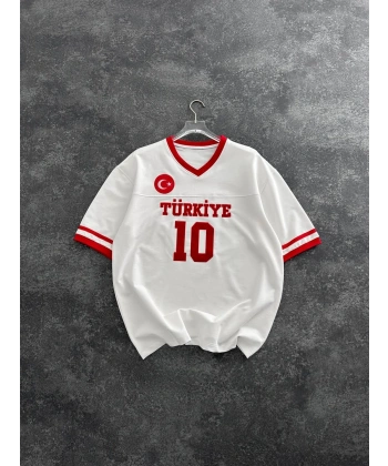 V Yaka Unisex TRK Tshirt Beyaz