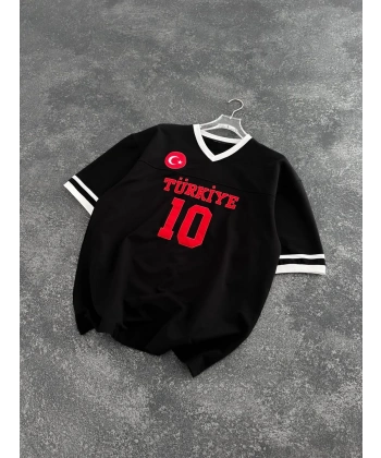 V Yaka Unisex TRK Tshirt Siyah