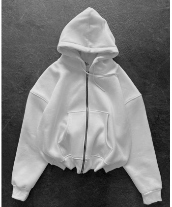 Yarasa Kalıp Şardonlu Unisex Hırka Beyaz