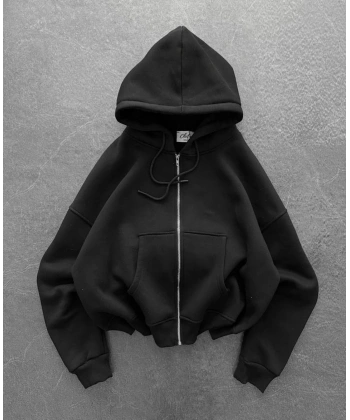 Yarasa Kalıp Şardonlu Unisex Hırka Siyah