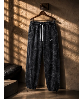 Yıkamalı Baggy Eşofman Siyah