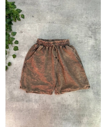 Yıkamalı Unisex Oversize Şort - Sarı