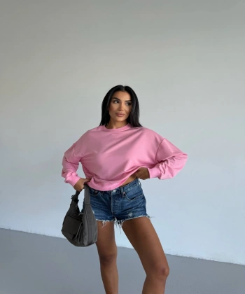 2 iplik bisiklet yaka sweat pembe