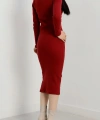Fermuar detaylı fitilli şardonlu elbise bordo