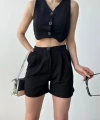 Önü Düğmeli Crop Yelek Ve Şort İkili Takım