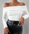 Beyaz Uzun Kol Madonna Yaka Bluz