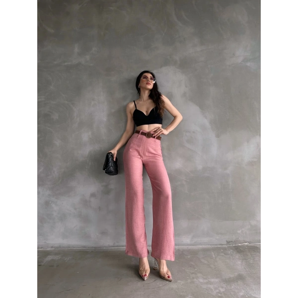 Beli Kemerli Keten Pantolon