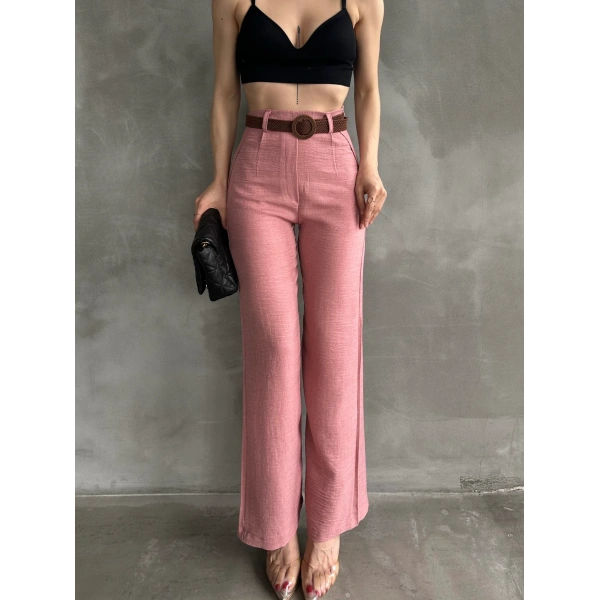 Beli Kemerli Keten Pantolon