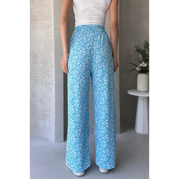Çiçek Desenli Beli Lastikli Bürümcük Pantolon