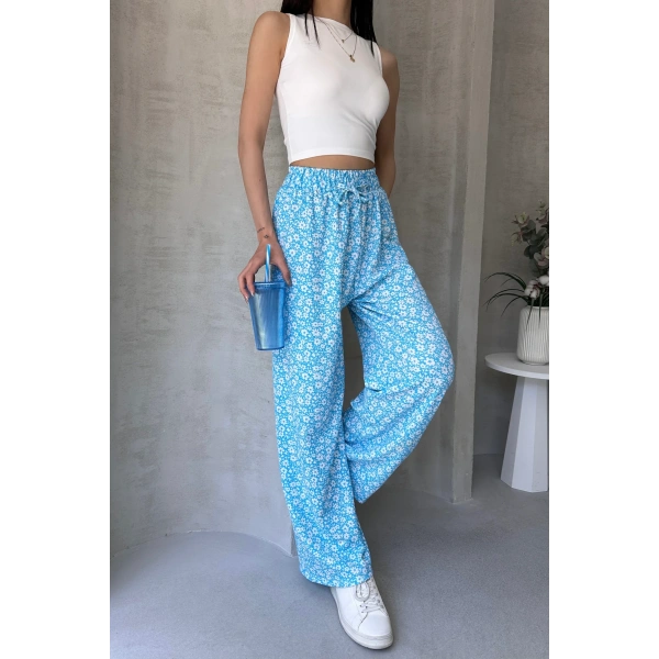 Çiçek Desenli Beli Lastikli Bürümcük Pantolon