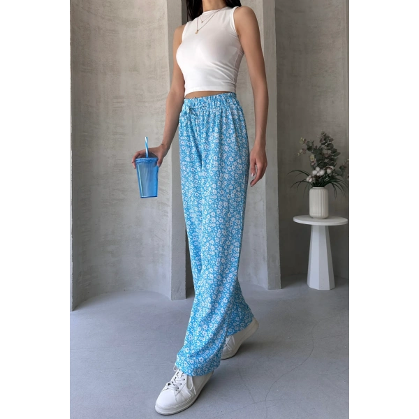 Çiçek Desenli Beli Lastikli Bürümcük Pantolon