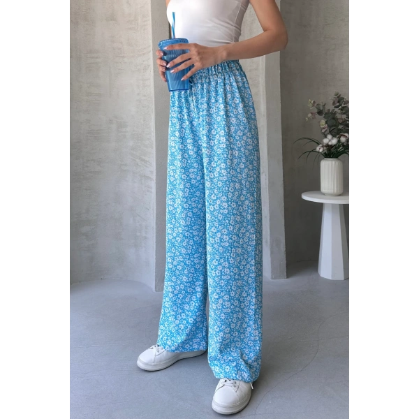 Çiçek Desenli Beli Lastikli Bürümcük Pantolon