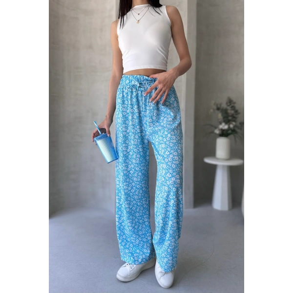 Çiçek Desenli Beli Lastikli Bürümcük Pantolon
