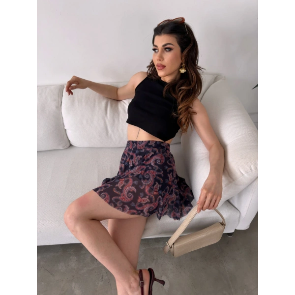 Desenli Krinkıl Şortlu Etek