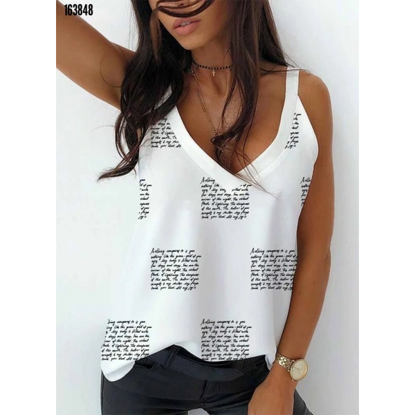 Kadın omuz askılı v yaka dijital baskı detay mikro kumaş bluz