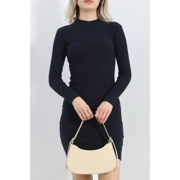 Kaşkorse Yırtmaçsız Elbise Lacivert